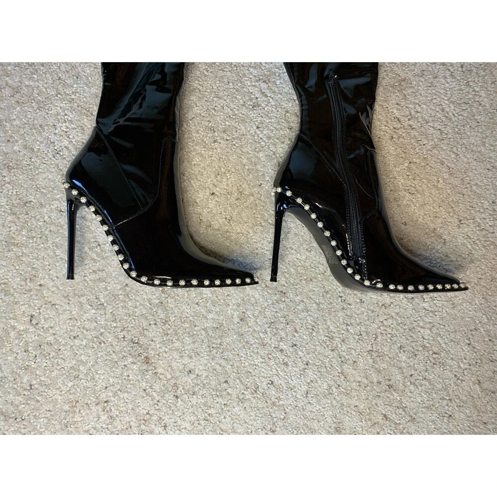 Steve Madden Black Patent Over-the-Knee Stiletto Boots